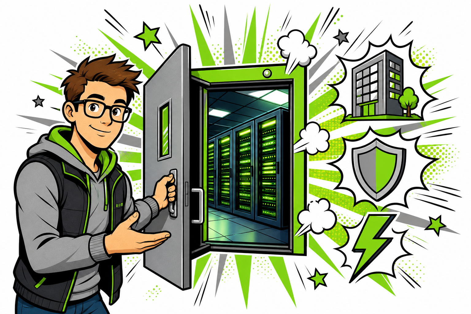 Superhelden-Illustration: Data-Center