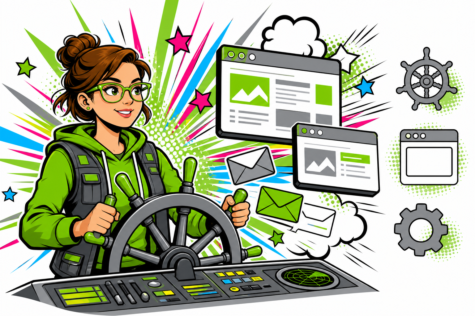 Superhelden-Illustration: PLESK-Web-Hosting